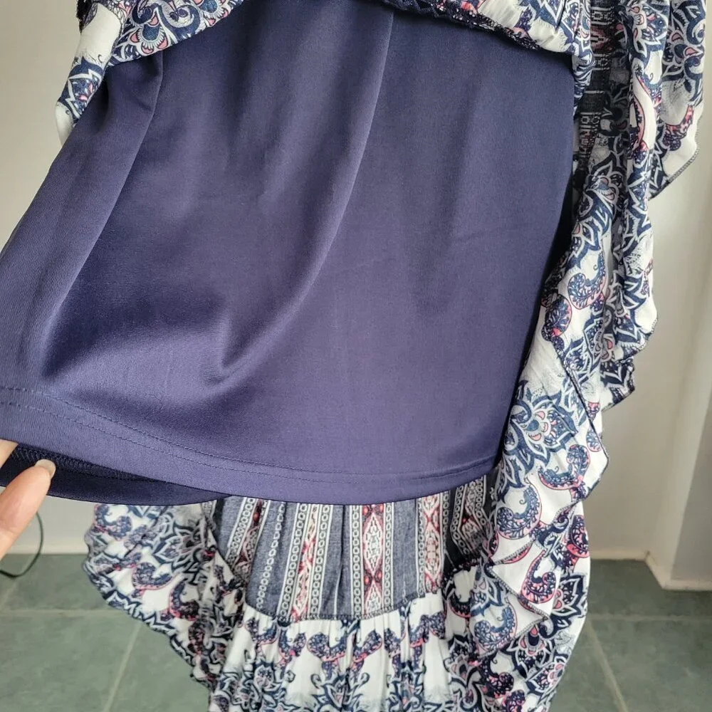 Solitaire Navy & White Patterned maxi skirt (Size: Large)